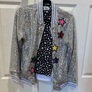 Lola + The Boys Unicorn Silver Sequin Star Kids Jacket